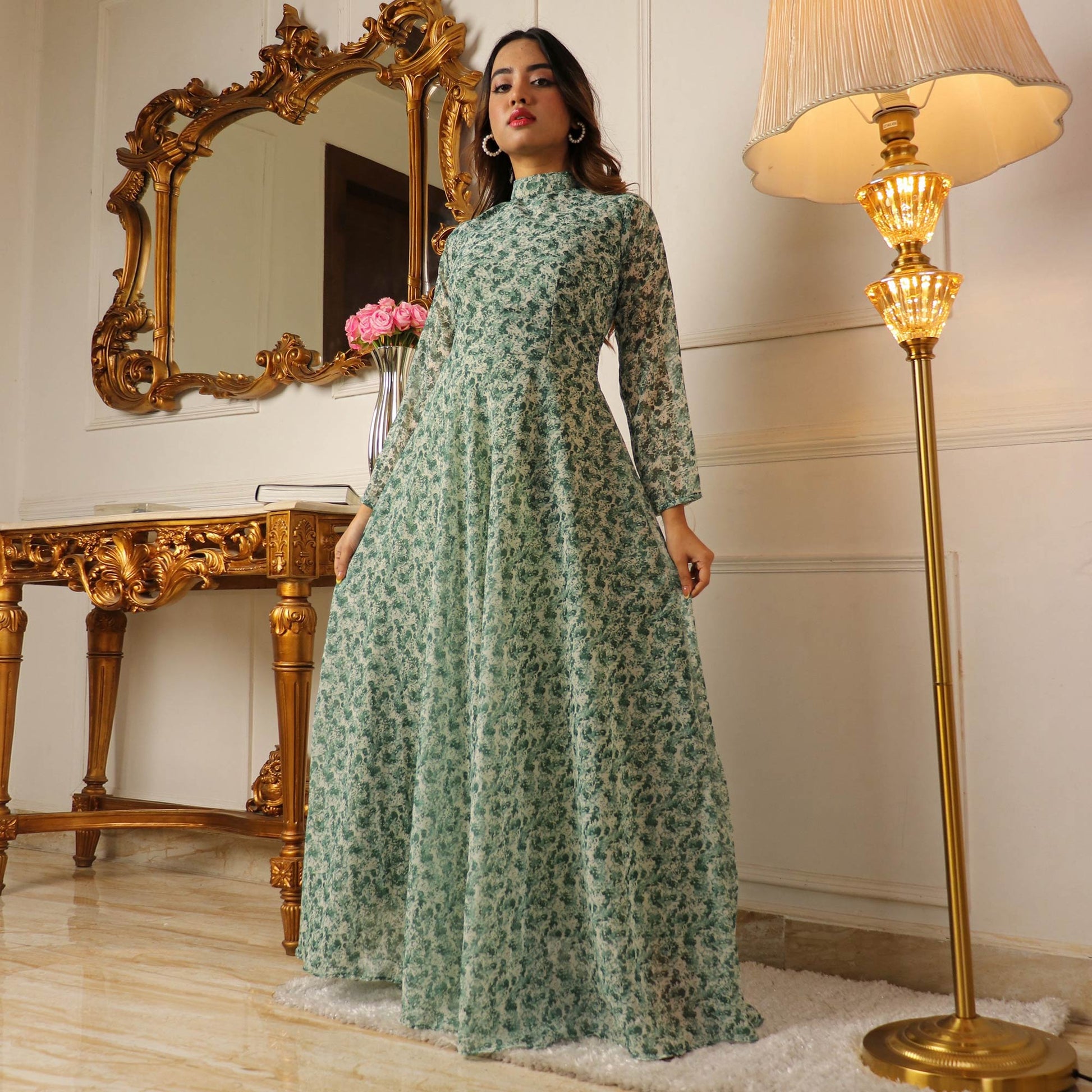 green-printed-georgette-gown