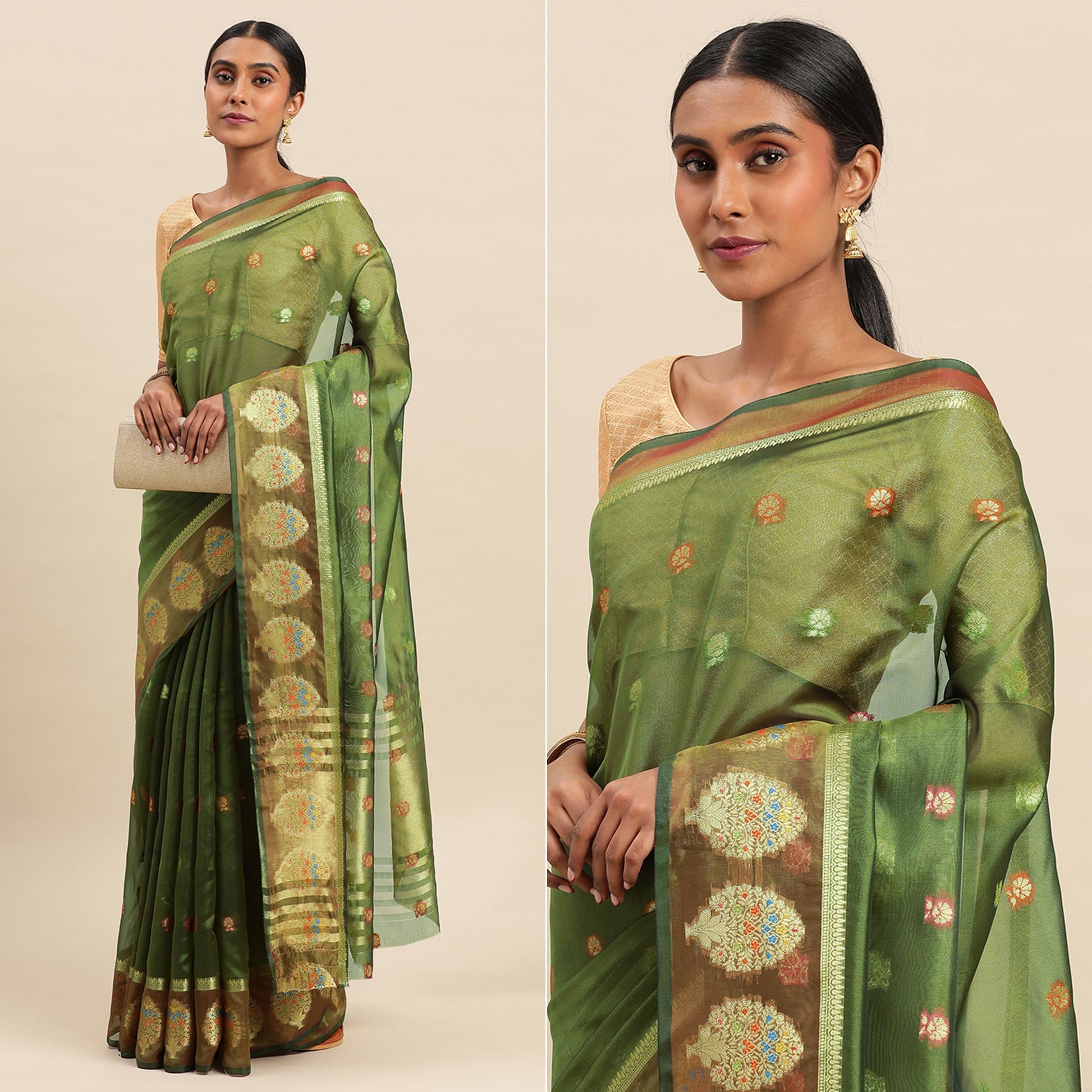 Mehendi Woven Organza Saree