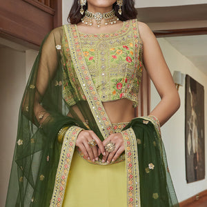 Lemon Yellow Embroidered Art Silk Lehenga Choli