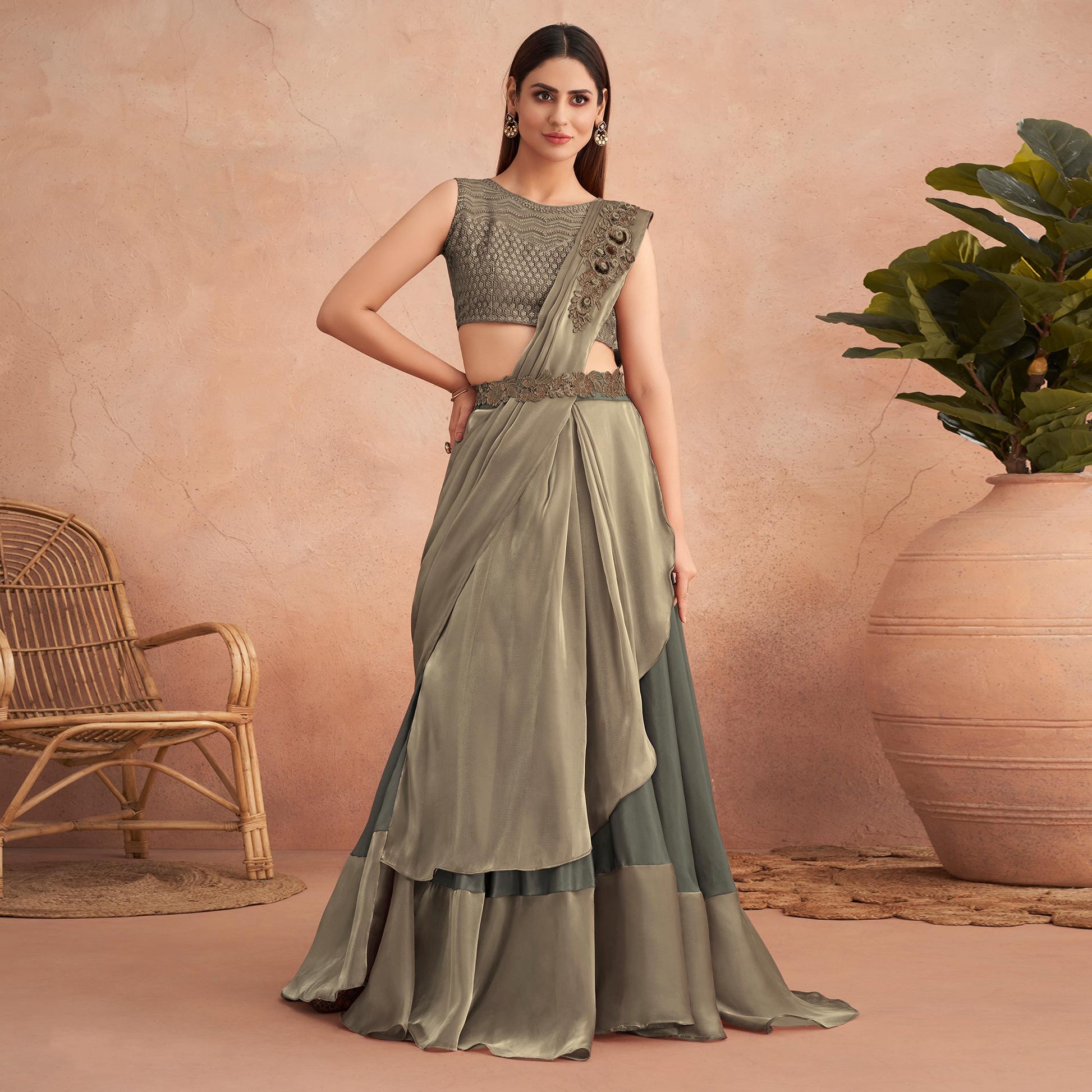 grey-gold-sequins-embroidered-ready-to-wear-art-silk-saree