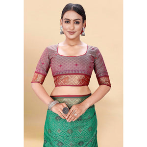 green-woven-patola-art-silk-saree-with-tassels-3