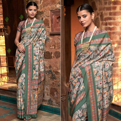 a-green-digital-printed-satin-saree