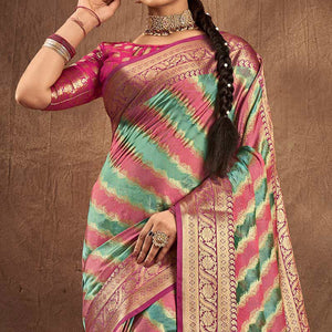 green-pink-woven-art-silk-saree
