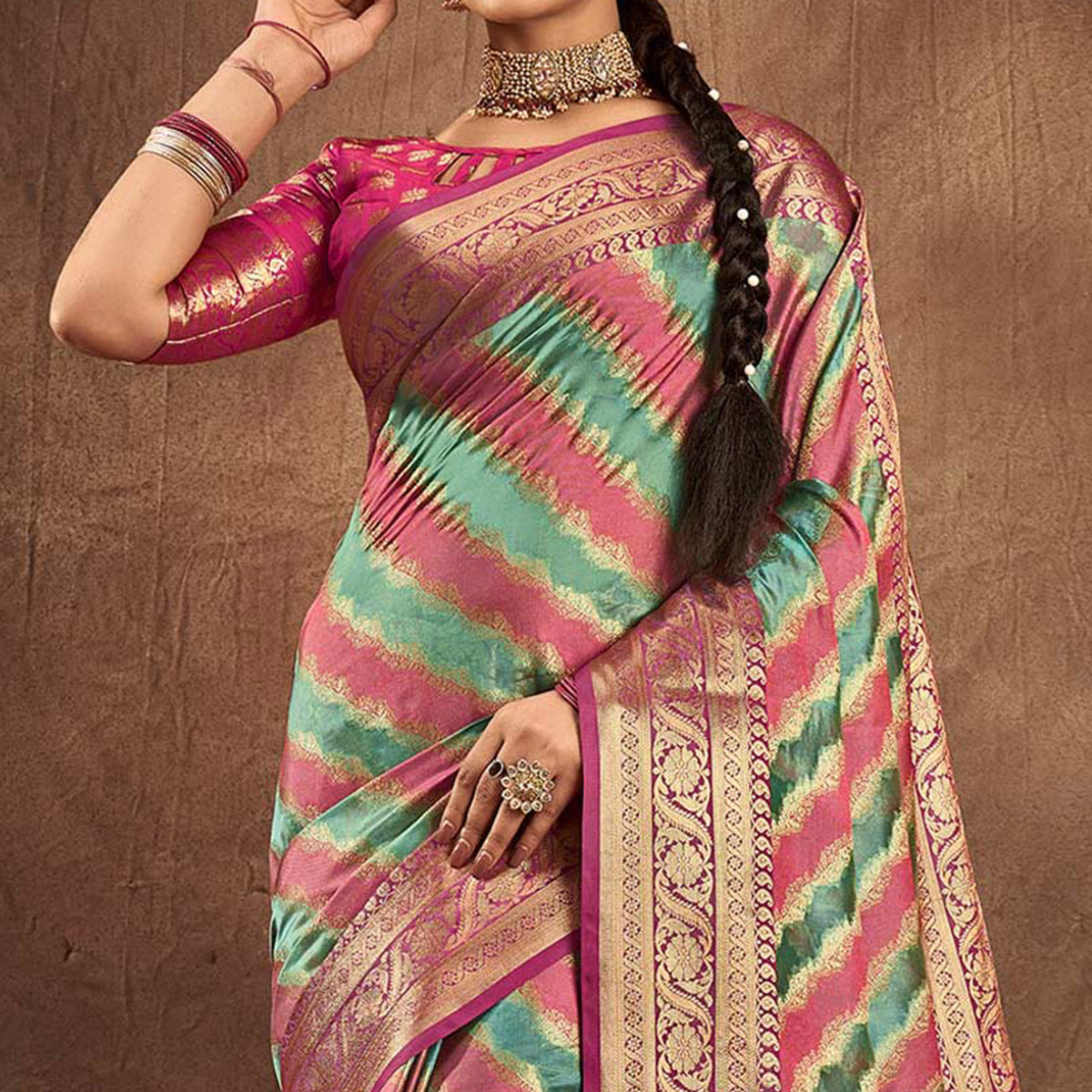 green-pink-woven-art-silk-saree