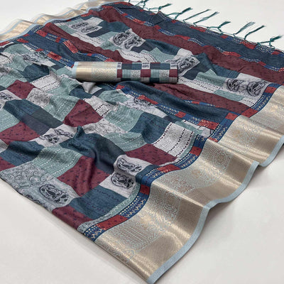 Multicolor Floral Digital Printed Pure Cotton Saree