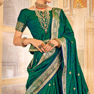 green-woven-satin-saree