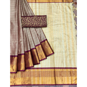 Chikoo Woven Cotton Silk Saree