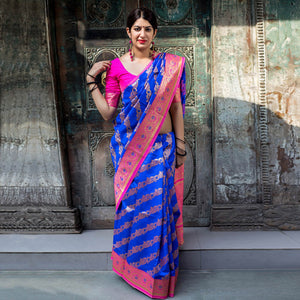 Blue Woven Banarasi Silk Saree