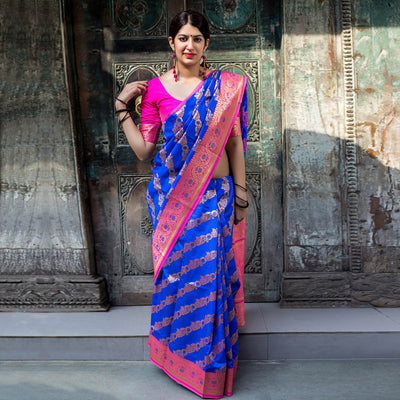 Blue Woven Banarasi Silk Saree