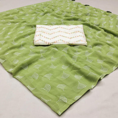 green-foil-printed-georgette-saree-4