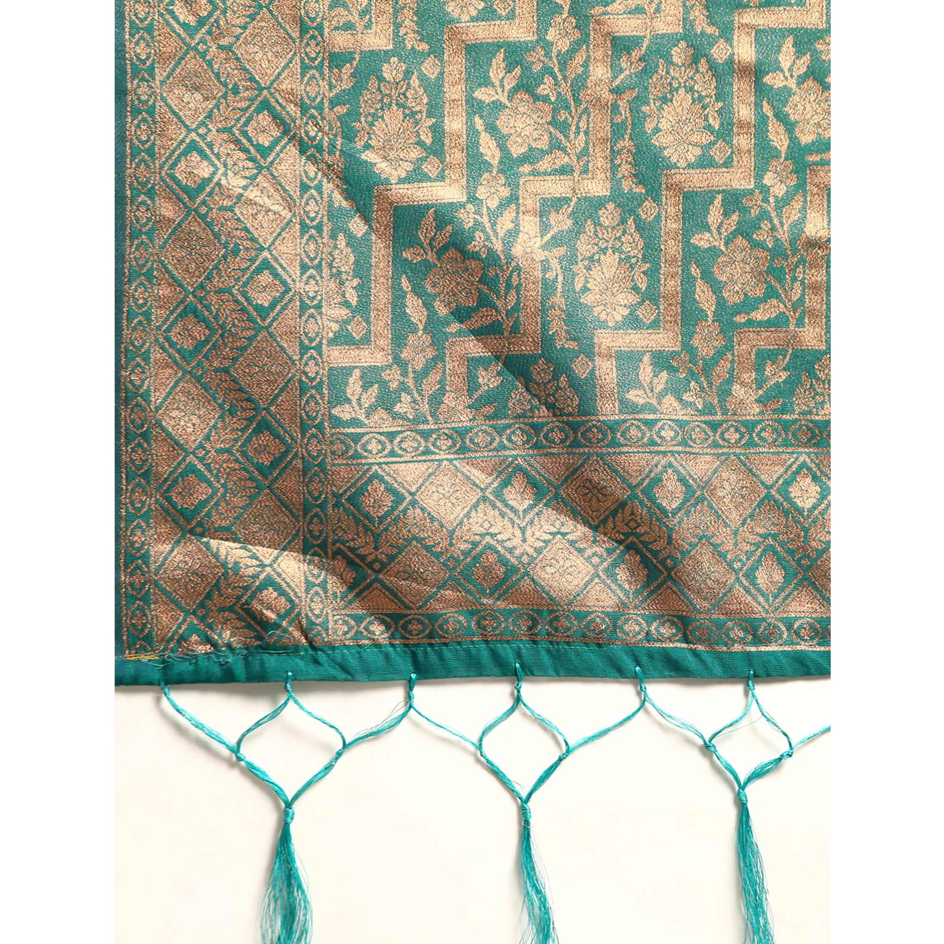 Morpich Floral Woven Organza Silk Saree With Tassels