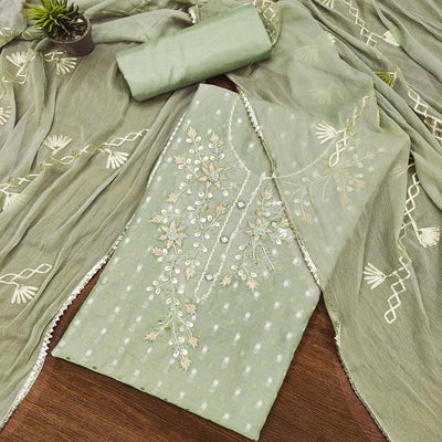 green-woven-chanderi-dress-material-1