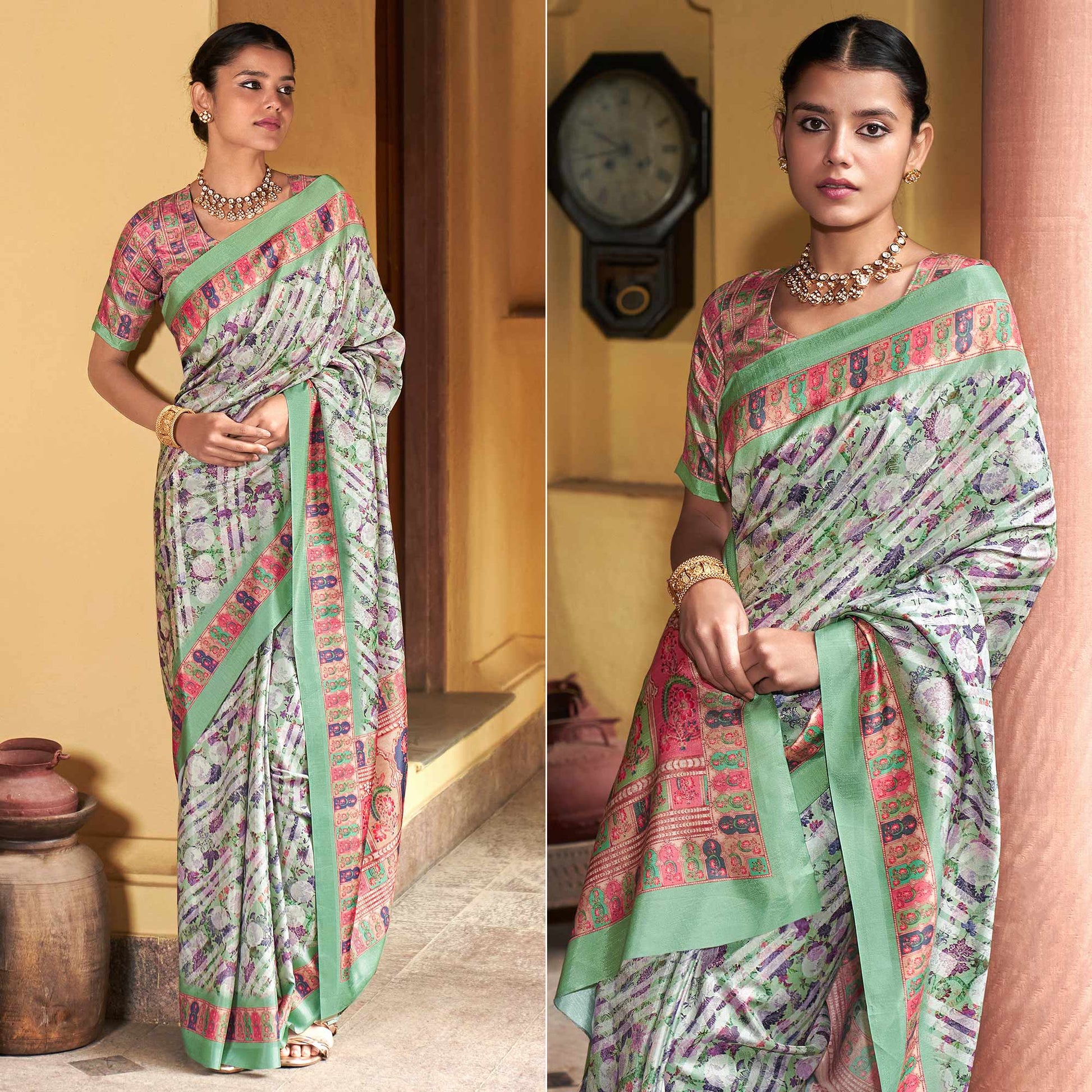green-digital-printed-satin-saree