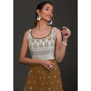Brown Embroidered Georgette Naira Cut Semi Stitched Palazzo Suit