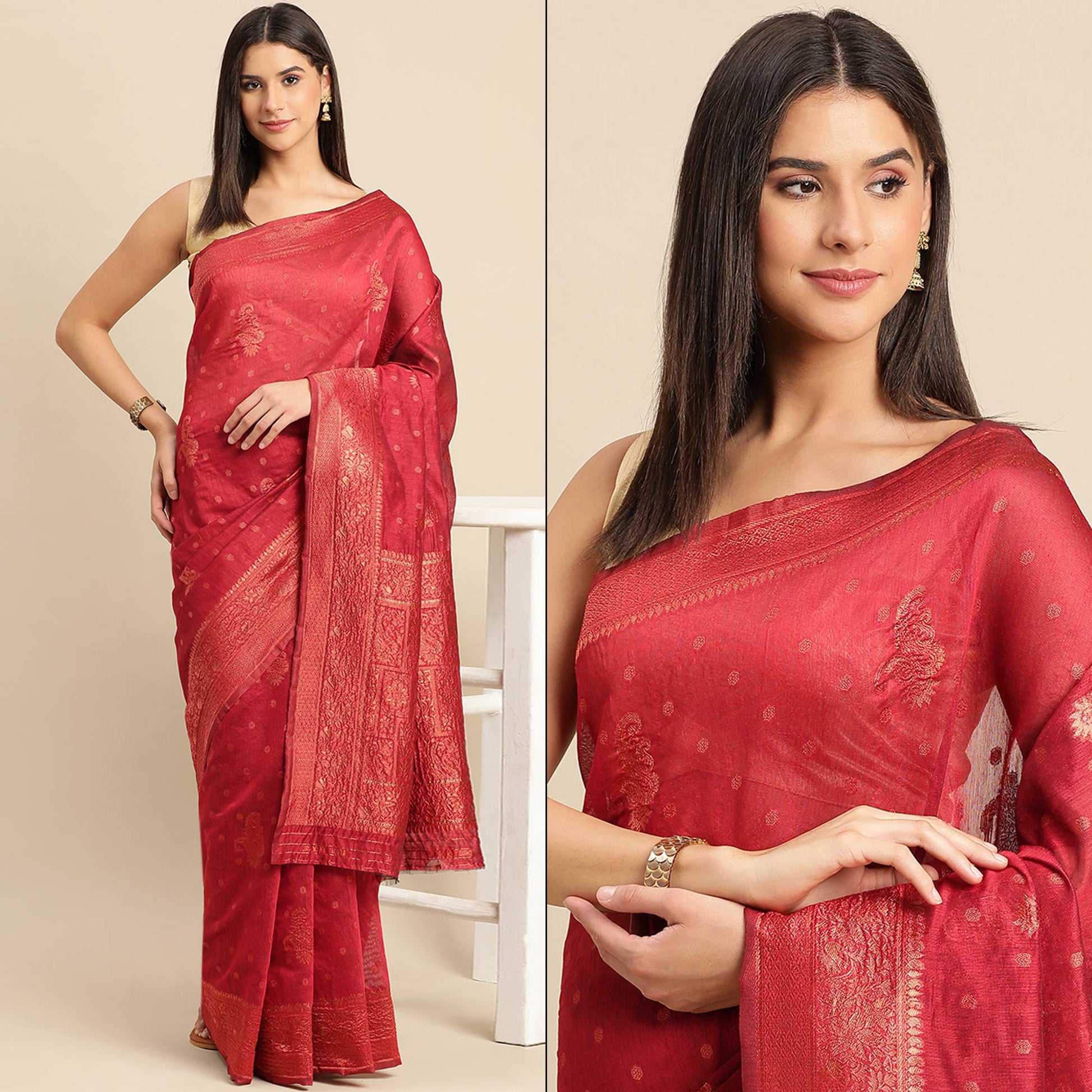 Maroon Woven Organza Saree