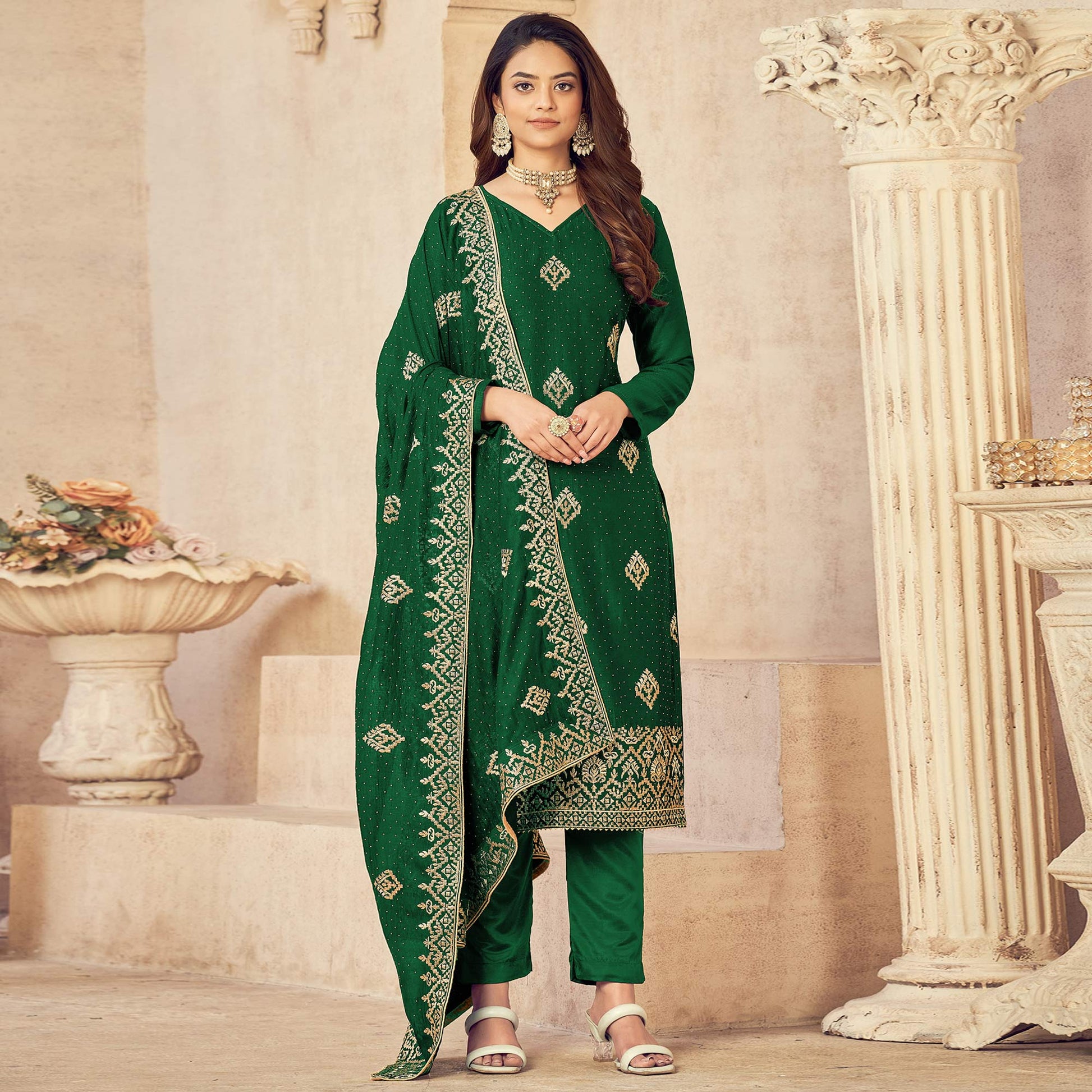 green-embroidered-vichitra-silk-suit