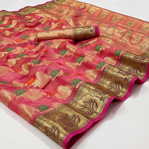 Gajari Pink Woven Organza Saree