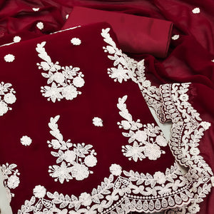 Maroon Floral Embroidered Georgette Dress Material