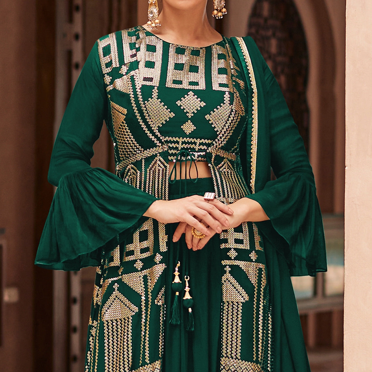 green-sequins-embroidered-georgette-sharara-choli-with-jacket
