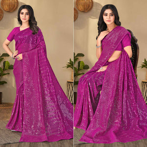 Magenta Pink Sequins Embroidered Georgette Saree