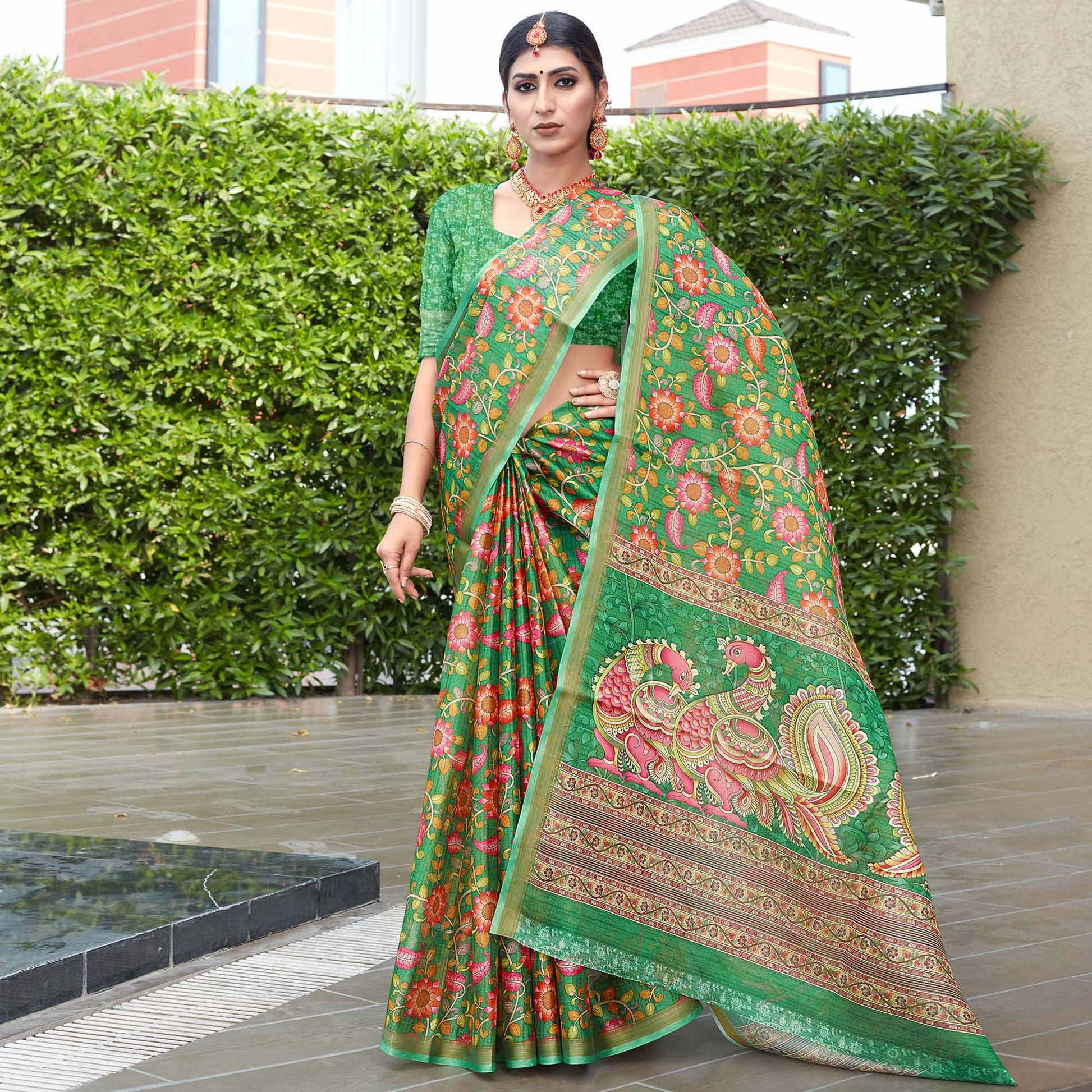 h-green-floral-digital-printed-cotton-silk-saree