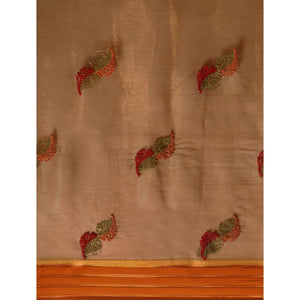 Brown Swarovski With Embroidery Work Chiffon Saree