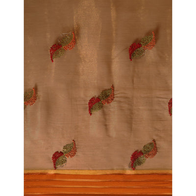 Brown Swarovski With Embroidery Work Chiffon Saree