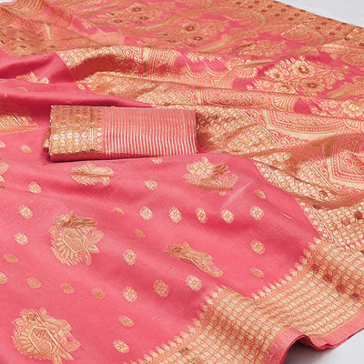 Gajari Pink Woven Jacquard Saree