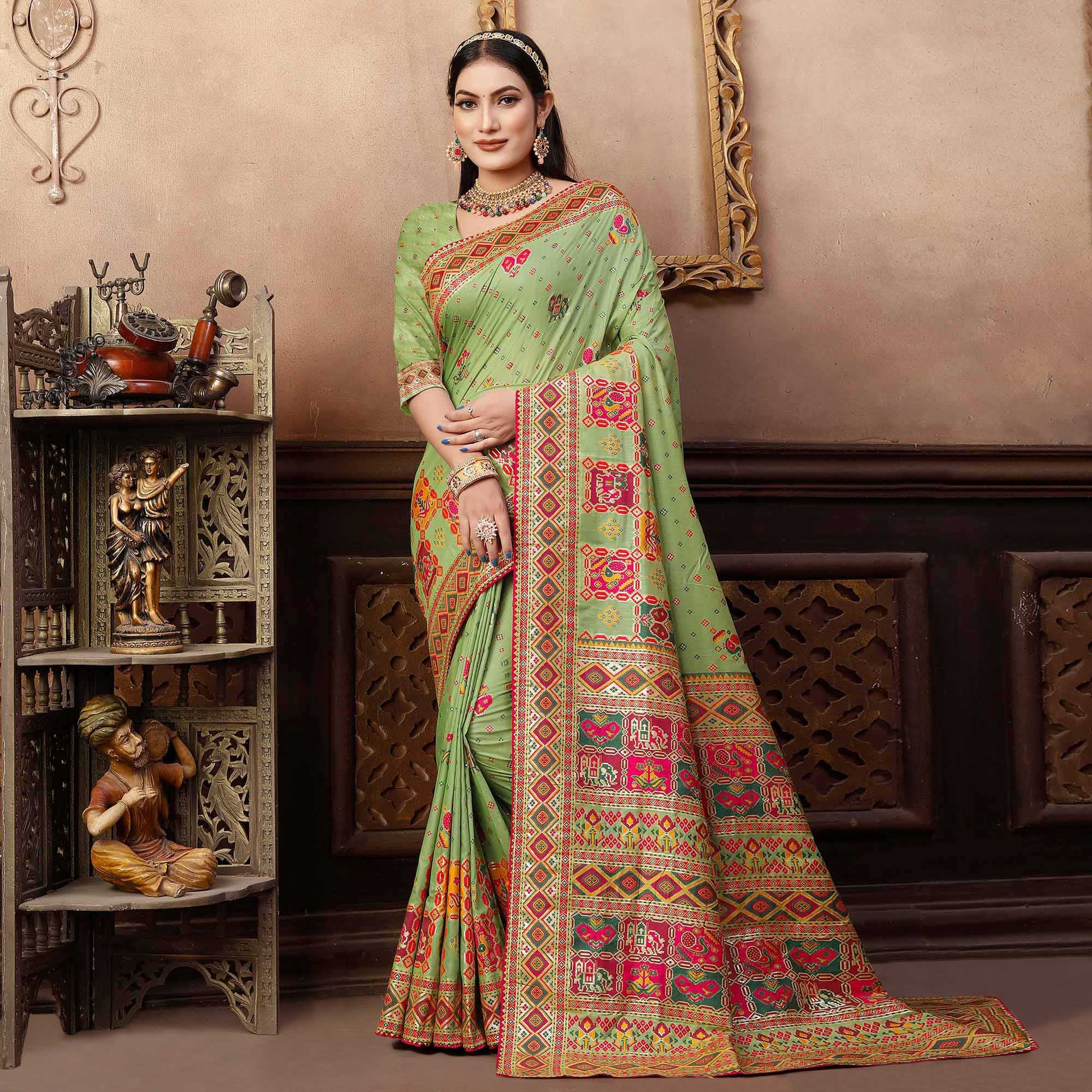 green-woven-with-gota-patti-work-pashmina-saree