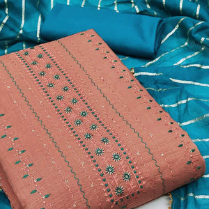 Copper Rust Sequins Embroidered Cotton Blend Dress Material