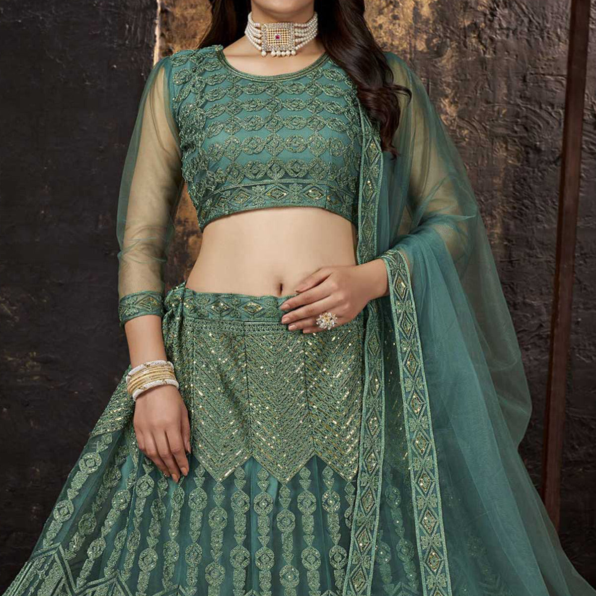 green-sequins-embroidered-net-lehenga-choli-1
