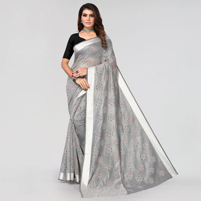 grey-floral-printed-poly-cotton-saree
