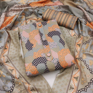Grey Printed Cotton Blend Dress Material