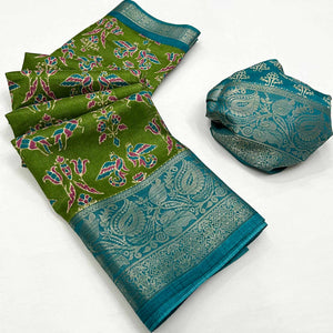 green-blue-printed-with-woven-border-dola-silk-saree