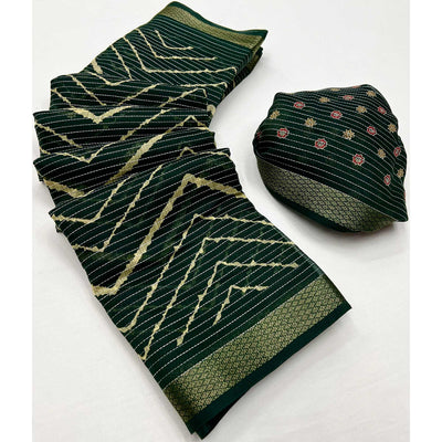 Dark Green Embroidered Cotton Silk Saree