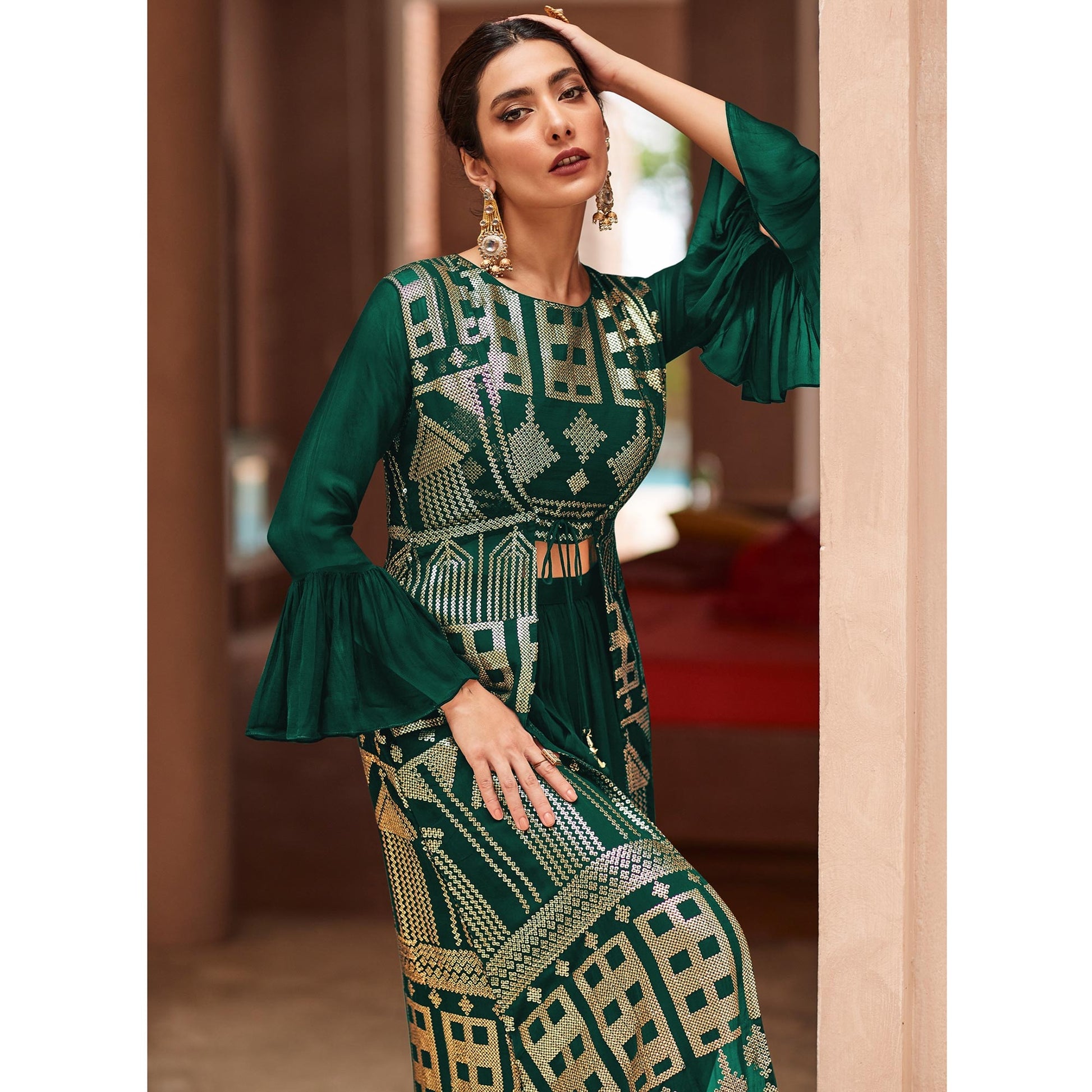green-sequins-embroidered-georgette-sharara-choli-with-jacket
