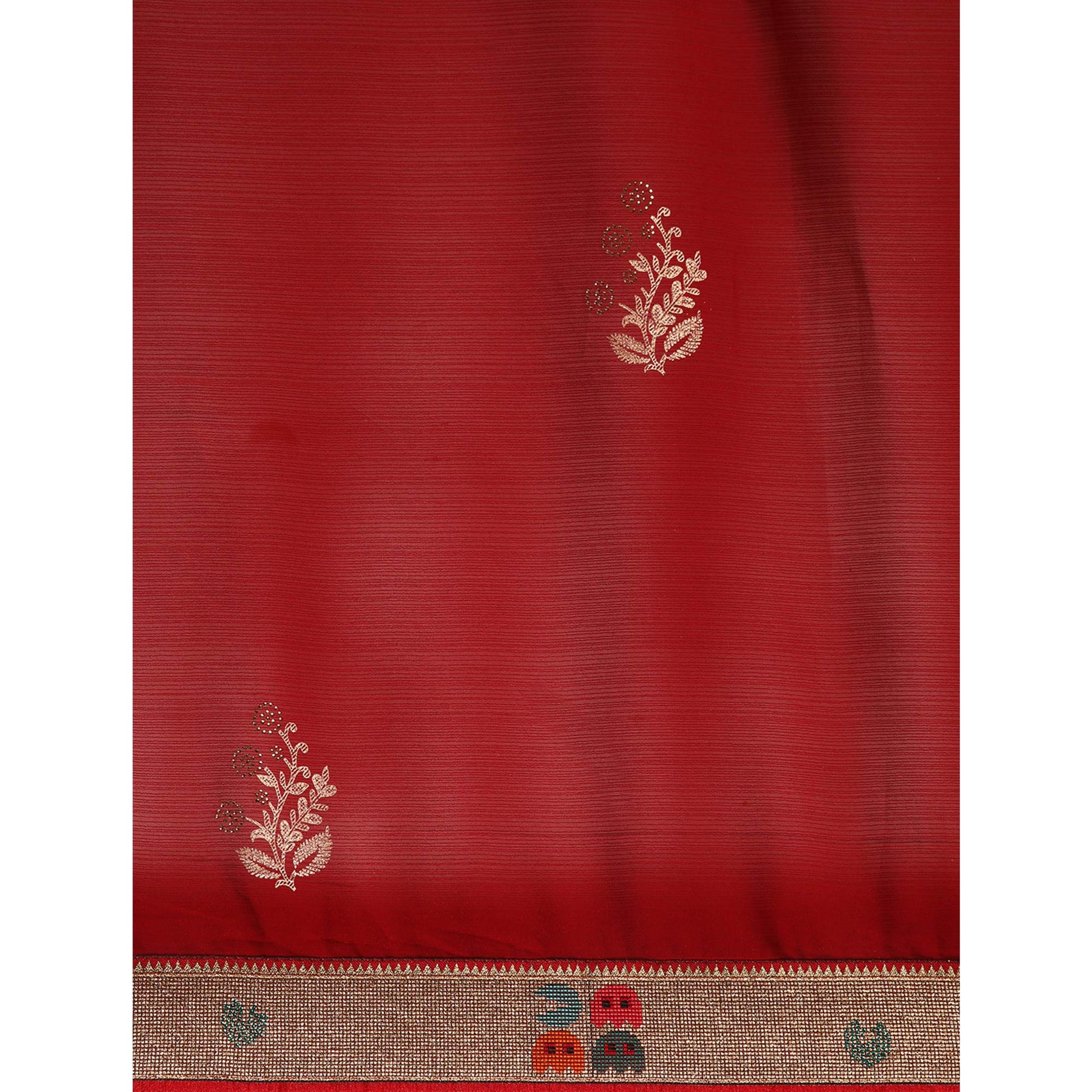 Maroon Foil Printed With Swarovski Zomato Silk Saree
