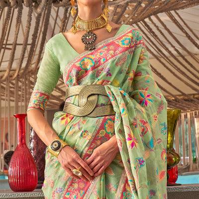 green-floral-woven-modal-saree