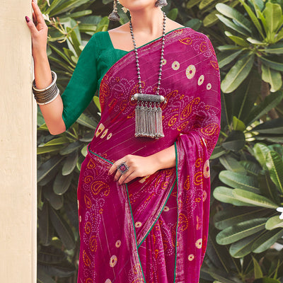 Magenta Pink Printed Chiffon Saree