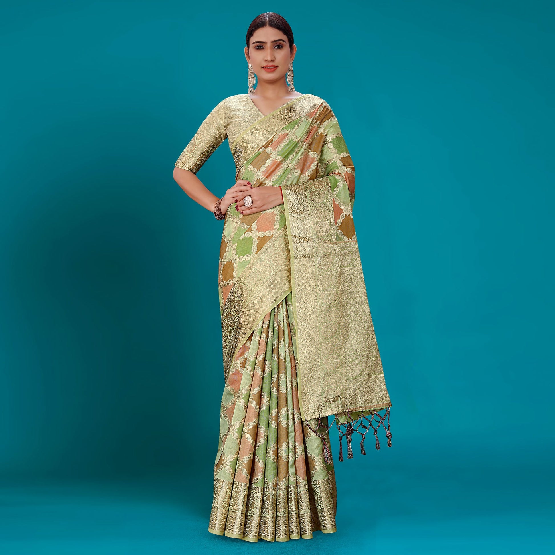 green-woven-organza-saree-with-tassels-15