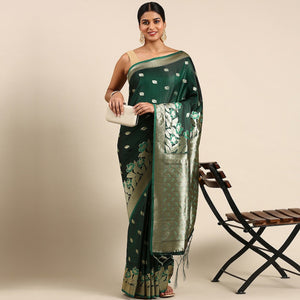 green-woven-kanjivaram-silk-saree-withtassels