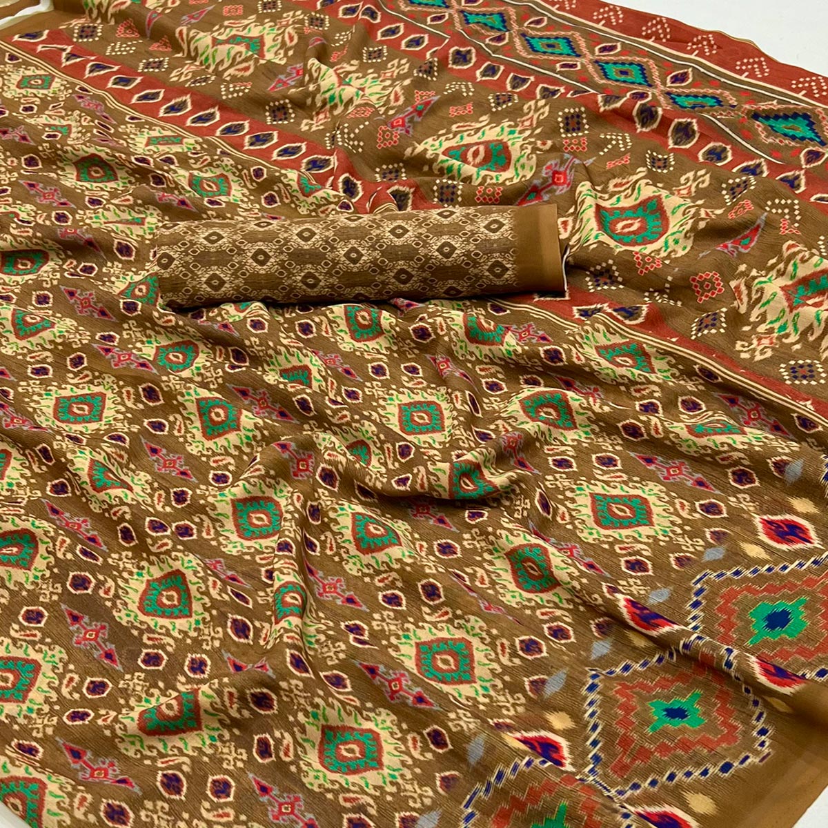 Brown Digital Printed Georgette Saree