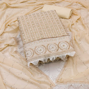 Cream Sequins Embroidered Georgette Dress Material