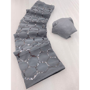 Grey Sequins Embroidered Georgette Saree