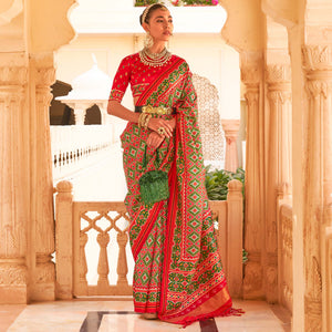 b-green-red-printed-tussar-silk-saree-with-tassels