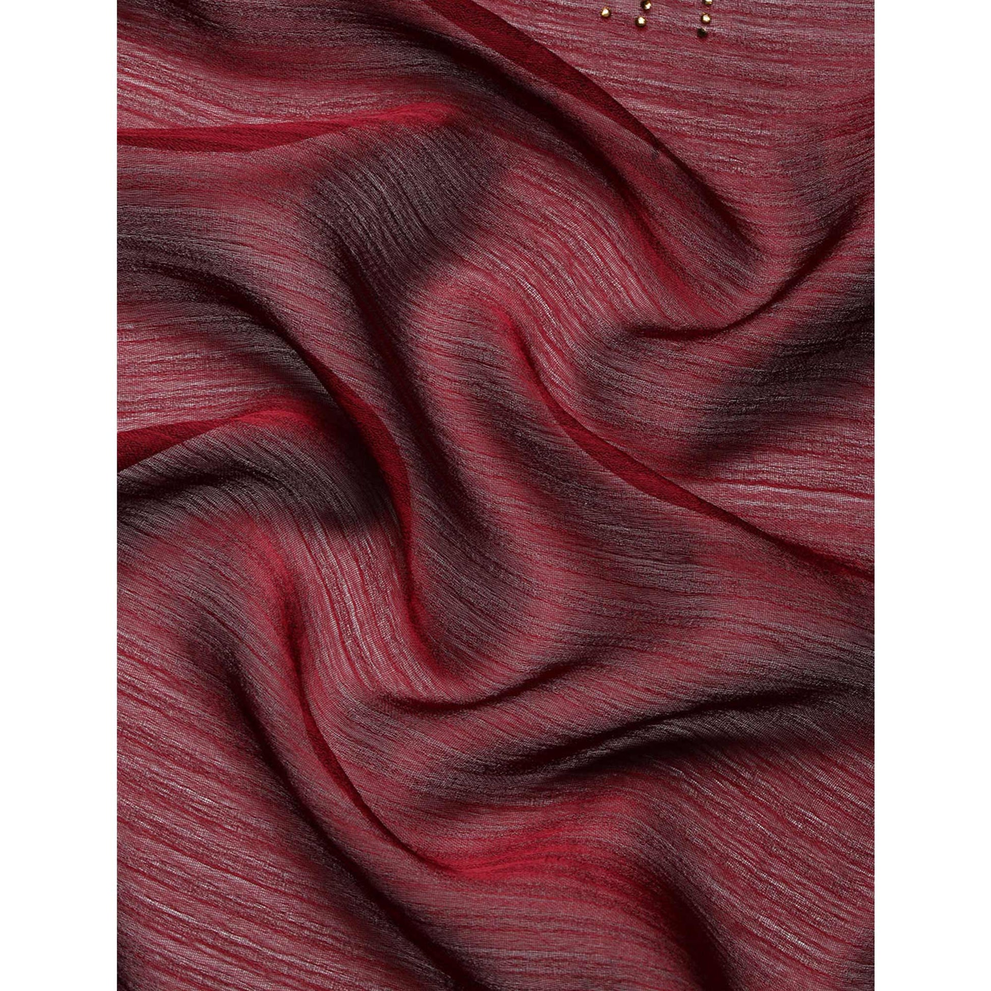 Maroon Swaroski Work With Woven Border Satin Saree