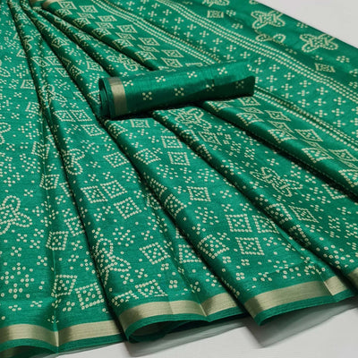 green-bandhani-printed-art-silk-saree-1