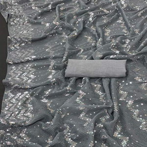 Grey Sequins Embroidered Georgette Saree