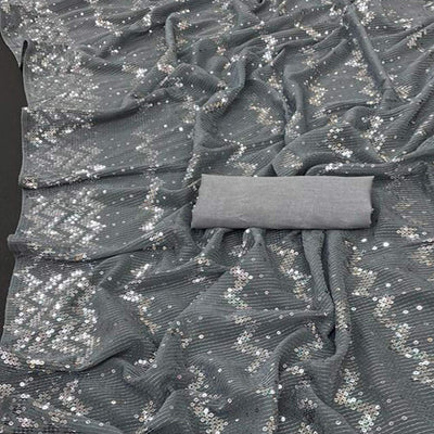 Grey Sequins Embroidered Georgette Saree