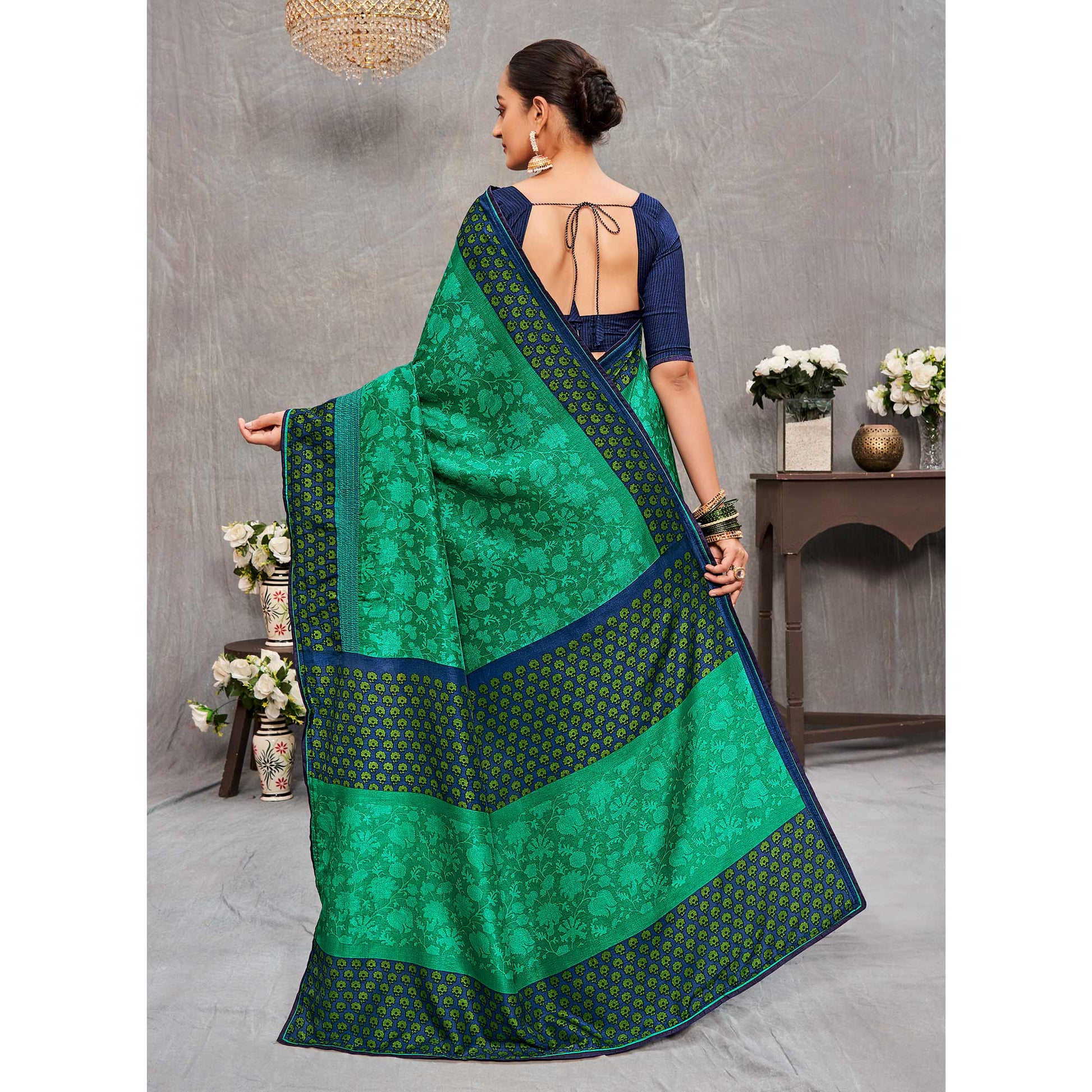 green-printed-with-embroidery-tussar-silk-saree